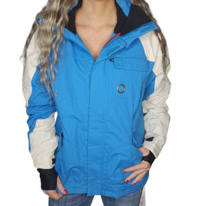 Oakley Jacket Mens Medium Blue White Colorblock Snowboarding Ski Graffiti